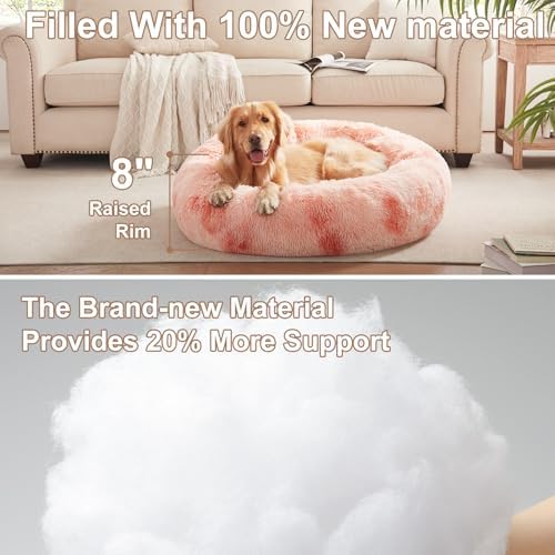 36 in Faux Fur Fluffy Donut Dog Bed for Large Dogs,Tie-dye Pink