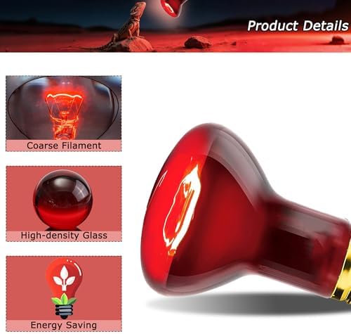 Reptile Infrared Heat Lamp,60W Red Heat Bulb for Reptile Habitats