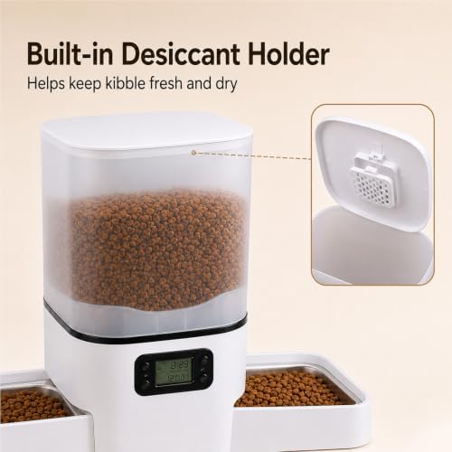 Automatic Cat Feeder for 2 Cats & Small Dog, 6L Large Capacity for Dry Food