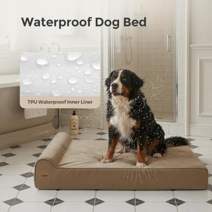 Sytopia Orthopedic Dog Beds for Large Dogs – 7" Extra Thick Memory Foam Pet Couch for Senior Dogs and Great Danes with Waterproof Liner & Washable Cover, Nonskid Bottom, 46"x28"x7", Brown