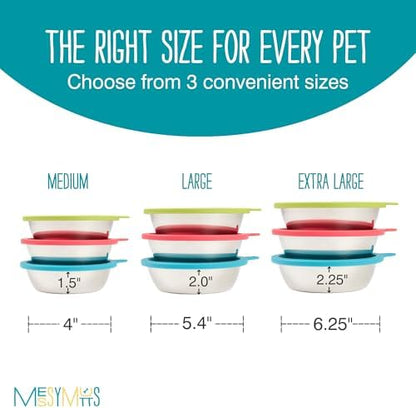 Messy Mutts 6 Piece Set, 3 Stainless Bowls and 3 Silicone Lids, Medium