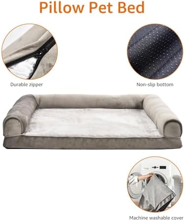 Amazon Basics Dog Bed with Premium Foam, Pressure-Relief Support for Dogs up to 55lbs, Non-Slip Bottom, Machine Washable Cover, Large Sized (36" x 27"), Taupe