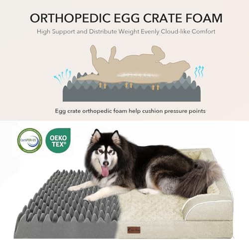 Orthopedic Washable Dog Bed for Extra Large Dogs, 48x30in, Beige