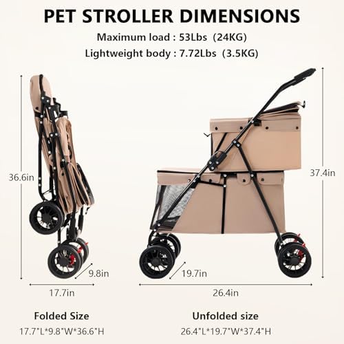 Double Pet Stroller for Medium Small Dogs and Cats Easy-to-Fold Jogger cart