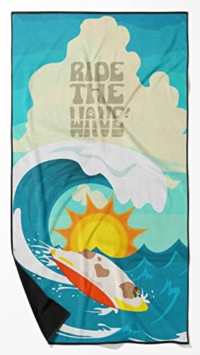 Caroline's Treasures MLM1216TWL3060 Surfer Dog Piebald English Bulldog Premium Beach Towel Oversized Towel Beach Blanket, Pool, Beach Essentials, Yoga, Premium Bath Towel, Quick Dry Plush
