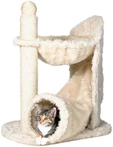 TRIXIE Baza Gandia Scratching Post – Cat Tower with Sisal Scratching Post, Cozy Condo & Padded Platform – Indoor Cat Furniture for Scratching & Climbing – Cream, 15.7" x 23.6" x 26.8"