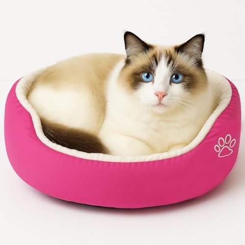 Evelots Calming Donut Cat Bed - Warm Pet Bed for Cats and Small Dogs - Anti-Anxiety Cozy Cuddler - Removable Soft Plush Cushion - Machine Washable - Non-Slip Bottom - Pink