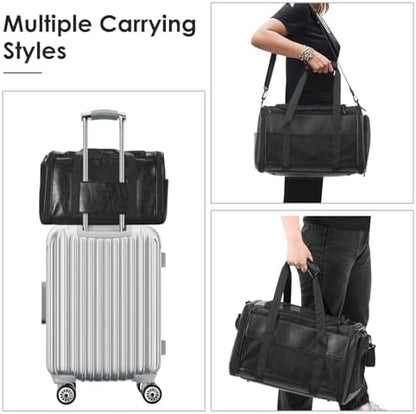Fashion Dog Carrier Pet Carrier Airline Approved Cat Carrier for Small Dogs Cats Under 15 Lbs, Vegan Leather Collapsible Soft Sided Travel Puppy Carrier