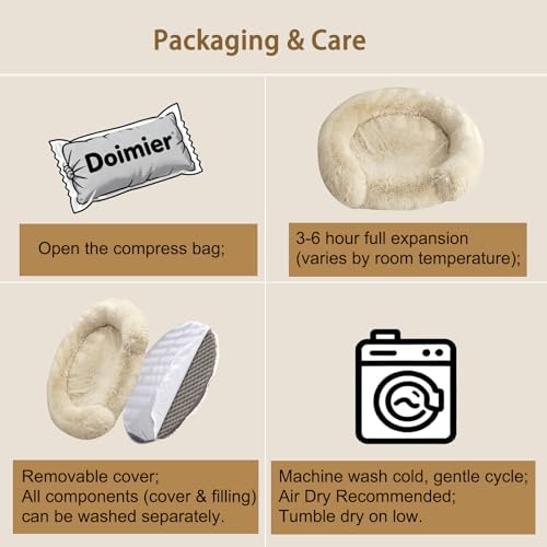 Calming Dog & Cat Beds with Orthopedic Egg-Crate Foam Raised Rim, Soft Fluffy Faux Fur Pet Bed for Small Medium Dogs, Anxiety Relief Spine Support, Machine Washable Cover (Round, Beige 20")