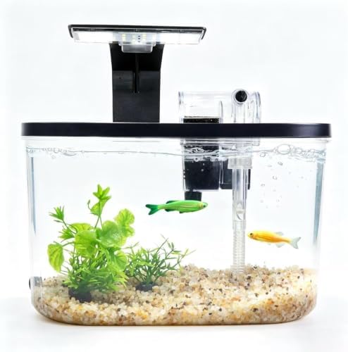 1.5 Gallon Betta Fish Tank Kit, Small Aquarium Starter Kit with Quiet Filter, LED Light & Decorations, Crystal Clear Acrylic Nano Desktop Aquarium for Shrimp, Guppy, Office Home Decor