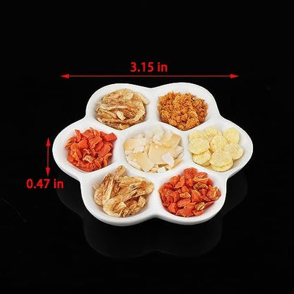 DQITJ 2 Pcs Hermit Crab Ceramic Food Dish, 7 Compartments Anti-turning Food & Water Bowl (White)