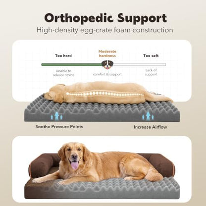 MEKIY Orthopedic Waterproof Jumbo Dog Bed with Bolster for Extra Large Dogs