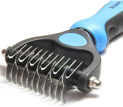 Maxpower Planet Pet Grooming Brush - Double Sided Dematting Undercoat Rake for Dogs and Cats, Extra Wide Pet Brush to Reduce Shedding by 95% (Blue, S)