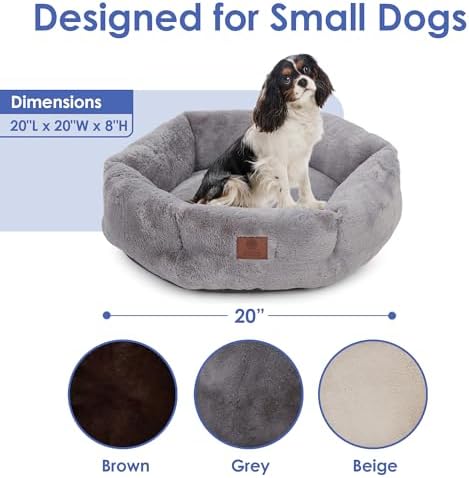 AKC Round Plush Donut Dog Bed for Small Pets, Washable, Gray, 20"