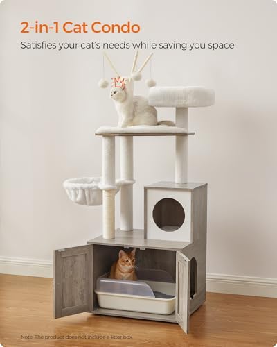 Feandrea Cat Tree with Litter Box Enclosure, 59-Inch, 2-in-1 Condo