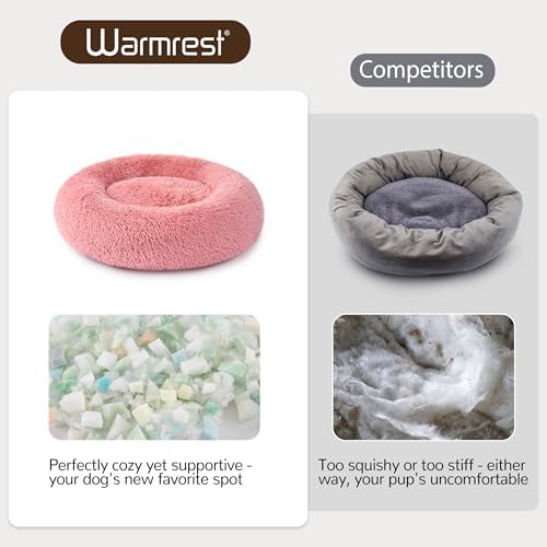 Donut Dog Bed Medium Size Dog, Round Cat Beds for Small Medium Dogs and Cats with Washable Fluffy Faux Fur, Cute Comfort Pet Bed with Anti-Slip Bottom, Pink, 30"