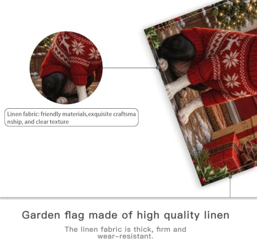 Merry Christmas House Flag 28x40 Inch Boston Terrier Santa Hat Red Sweater Wreath Gift Holiday Farmhouse Outdoor Yard Lawn Front Porch Welcome Double Sided Banner Decor