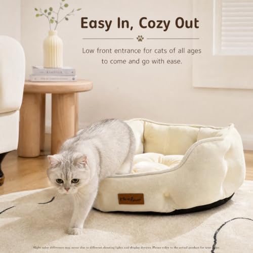Cream Ivory Cat Bed for Indoor Cats, Removable Cushion Bed