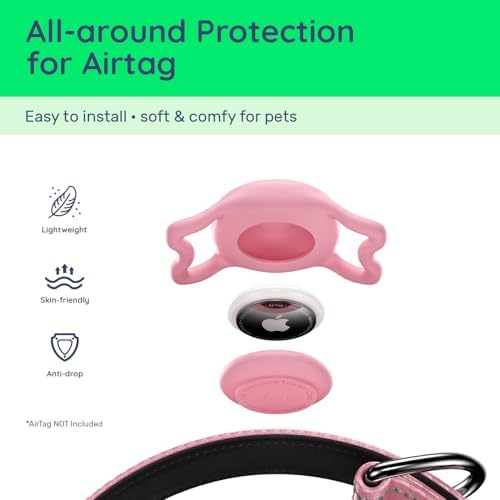 Premium Airtag Dog Collar，with IP68 Waterproof AirTag Holder,Pink,XS