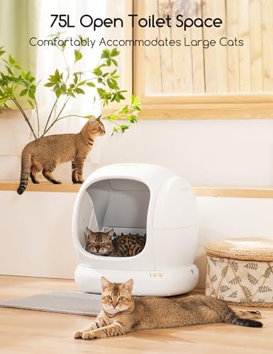 Meowant Self-Cleaning Cat Litter Box, 75L Extra Large Open-Top, APP Control