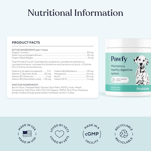 Pawfy Probiotics for Dogs - Digestive & Gut Health Supplement for Yeast