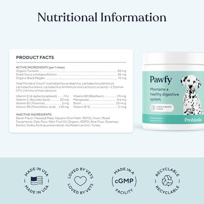 Pawfy Probiotics for Dogs - Digestive & Gut Health Supplement for Yeast