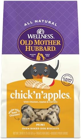 Wellness Old Mother Hubbard Classic Chick'N'Apples Dog Biscuits, Natural Training Treats, Chicken and Apple Flavor, Mini Size, 20 oz Bag