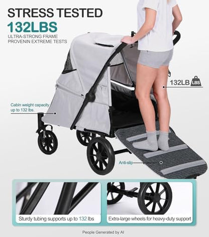 Pet Stroller with Ramp for Large Dog up to 132lbs Portable&Foldable