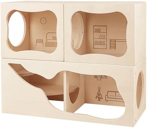 Hamster Hideout Wooden House,Hamsters Multi Chamber Hideout,Small Animal Habitat for Clear Observation,Hamster Toys for Dwarf Hamstersm,Gerbils, Hedgehogs, Rats, Mice