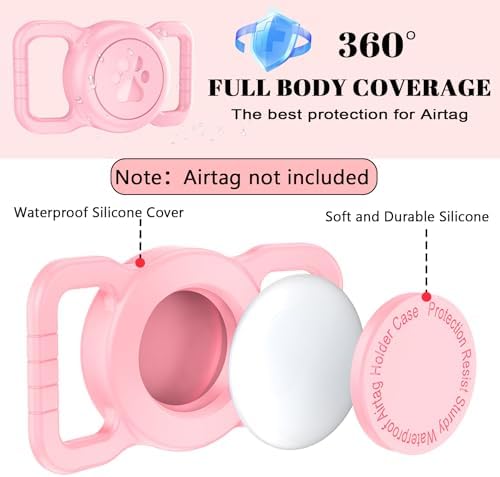 Waterproof Silicone AirTag Holder for Dog Collar, Pink