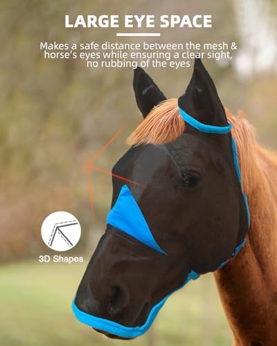 Hilltown Horse Fly Mask with Ears and Nose Cover - Full, Blue