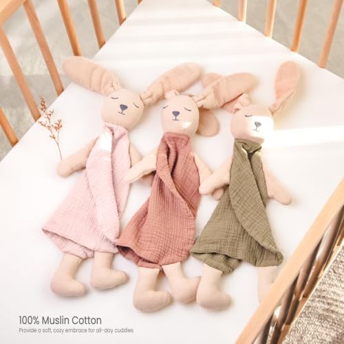 lulumoon Muslin Baby Security Blanket: Soft Bunny Lovey for Self-Soothe