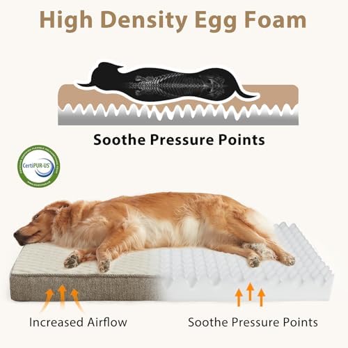 JOEJOY Orthopedic Dog Bed for Extra Large Dogs, Washable Dog Crate Bed Large Sized with Removable Cover, Egg Memory Foam Big Pet Beds, Beige, 47"x29"