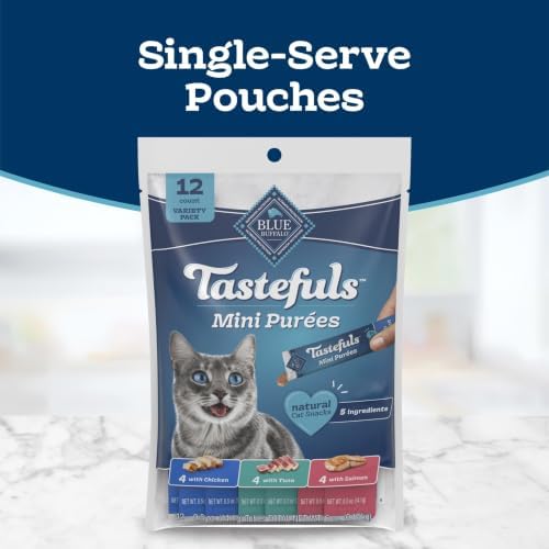 Blue Buffalo Tastefuls Mini Purees Variety Pack Cat Treats, 0.5 oz, 24 ct
