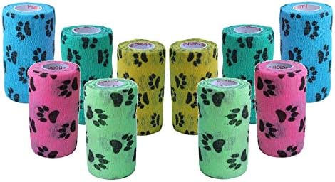 3 Inch Vet Wrap Tape Bulk (Paw Prints Variety) (Pack of 12) Self Adhesive Adherent Adhering Flex Bandage Grip Roll for Dog Cat Pet