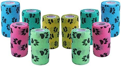 3 Inch Vet Wrap Tape Bulk (Paw Prints Variety) (Pack of 12) Self Adhesive Adherent Adhering Flex Bandage Grip Roll for Dog Cat Pet