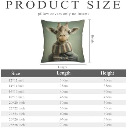 InkRain Winter Animal Cute Giraffe Pillow Cover 18x18 Inch Set of 2 Home Decor Decorative Cotton Linen Illustration Pillowcases for Living Room House Sofa