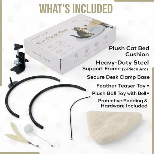 Cat Desk Bed for Home Office – Sunken Clamp-On Cat Hammock Holds 40 lbs | Fits Desks 0.8-2.4", 14" Washable Nest, Non-Slip Heavy-Duty Mount, Space-Saving Cat Perch for Remote Workers