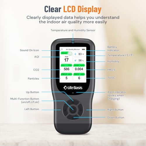 LifeBasis Air Quality Monitor Indoor, 11-in-1 Air Quality Detector