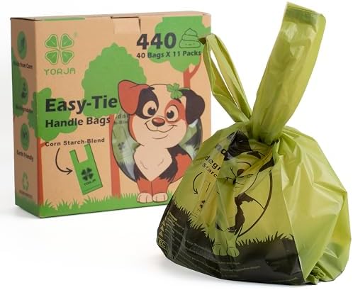 Tie Handles Dog Poo Bags, 440 Pet Poop Bags, Thick and Strong 100% Leak-Proof Biodegradable Waste Bags (Green)