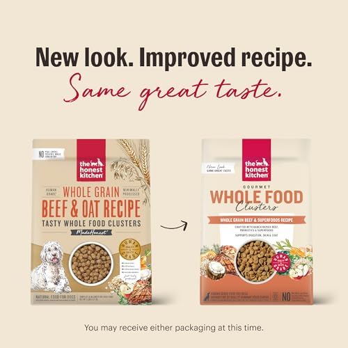 The Honest Kitchen Whole Grain Beef, Oat & Superfoods Whole Food Clusters, Vet Crafted Human Grade Dry Dog Food, Healthy Nutrition for Skin, Coat, Digestion & Healthy Weight, 5 lb Bag