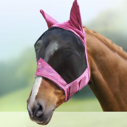 Harrison Howard CareMaster Pro Luminous Horse Fly Mask Large Eye Space Standard with Ears UV Protection for Horse Light Pink M Cob