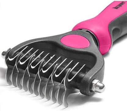 Maxpower Planet Pet Grooming Brush - Double Sided Undercoat Rake for Dogs & Cats, Extra Wide Brush to Reduce Shedding by 95% (Pink, S)