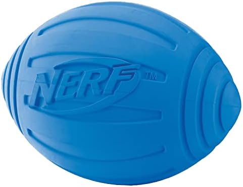 Nerf Dog Ridged Football Dog Toy with Interactive Squeaker, Lightweight, Durable and Water Resistant, 7 Inch Diameter for Medium/Large Breeds, Single Unit, Blue