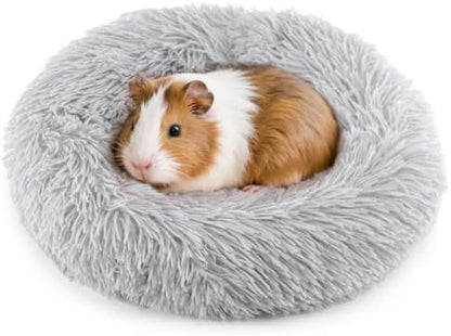 Guinea Pig Bed Soft Washable Donut-Shaped Burrowing Pet Bed for Dwarf Rabbits, Hedgehogs, Chinchillas, Ferrets, Rats Small Animal Mat for Snuggling and Playtime - Light Grey