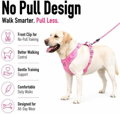 PawWave No Pull Dog Harness with Built-in Hidden AirTag & GPS Tracker Holder, Reflective Adjustable Escape-Proof Vest Harness for Small & Medium Dogs (Hot Pink, XL)