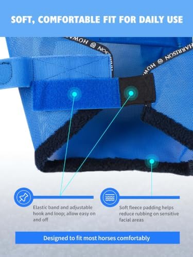 Harrison Howard Reinforced Horse Fly Mask with Mirror PVC Brow Support, Enhanced Eye Space, UV Protection Sky Blue XL