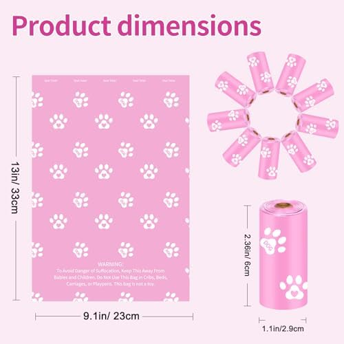 Toplive Dog Poop Waste Bags Set with Dispenser and Leash Clip, Leak-Proof Waste Bags for Outdoor Puppy Walking Cleanup, Poop Bags for Dog Doggy Cat Pet Replacement 18 Rolls (270 Bags), Pink