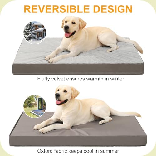 KSIIA Orthopedic Dog Bed for Large Dogs with Waterproof Lining, Grey, 44x32