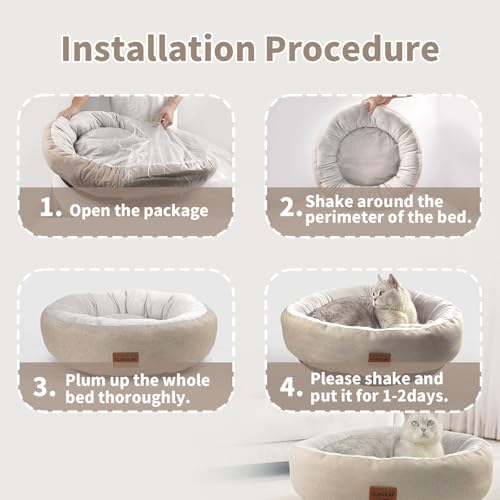 CLAYCLAY Cozy Round Cat Bed – Soft, Comfortable Cushion for Cats & Kittens – Non-Slip, Machine Washable, Plush Sleep Bed for Cats, Ideal for Resting & Napping up to 20lbs